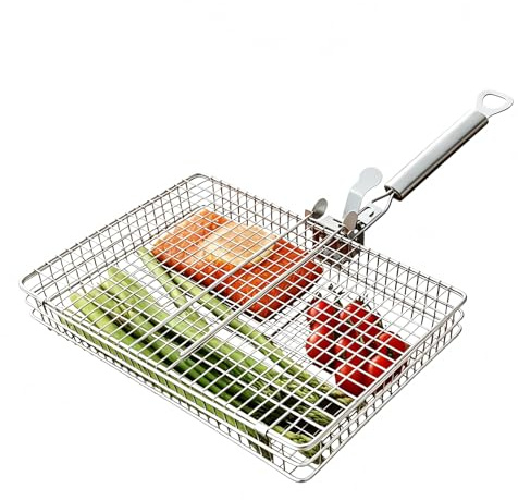 sanbeitang Fish Grill Baskets with Removable Handle, Portable BBQ Grilling Basket, Folding Portable Fish Grilling Rack For Grill, Stainless Steel Grill Basket For Veggies, Shrimp, Meat