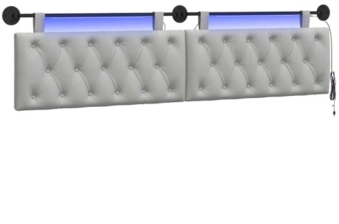 vidaXL Hängendes Kopfteil Mit LED Licht Wolkengrau Stoff, Moderner Schlafzimmerkopf, rechteckiges Polster, Cozier Rückenlehne, minimalistische Deko, platzsparend
