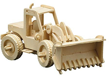 Pebaro 863/6 Holzbausatz Radlader, 3D Puzzle, Modellbausatz, Basteln mit Holz, Holzpuzzle, vorgestanzte Holzplatte, inkl. Schmirgelpapier, ausbrechen, zusammenstecken, fertig, Geschenkidee