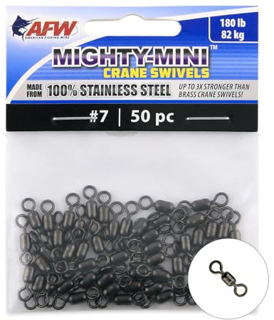 American Fishing Wire Mighty Mini Stainless Steel Crane Swivels, Size #7, 180 lb Test, Gunmetal Black, 50 pc