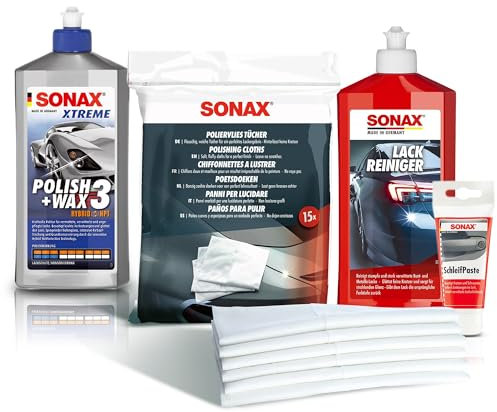 SONAX SCHLEIFPASTE + POLIERVLIESTÜCHER + LACKREINIGER+ XTREME POLISH & WAX 3 SET