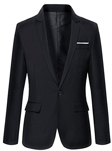 Beninos Mens Slim Fit Casual One Button Blazer Jacket (L, 302Black)