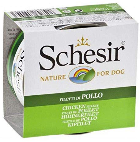 Schesir Hundefutter für ausgewachsene Hunde, Hähnchenfilets aus Gelee, 150 g, 1 Dose