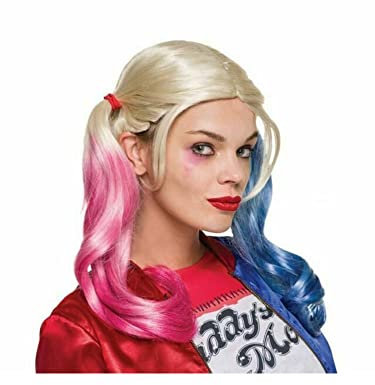 Rubies Offizielle Harley Quinn Perücke für Erwachsene – Blonde Zöpfe mit pink-blauen Spitzen für Halloween
