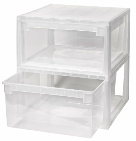 2 Stück Schubladenboxen mit Nutzvolumen 22 Liter pro Box. Passend für z.B. Pullover, Shirts, Hosen, Papier, etc.Maße pro Box: 39,6 x 52 x 16,9 cm