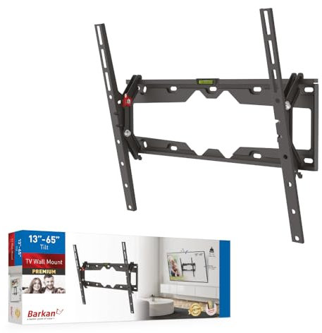 Barkan Soporte TV de Pared Inclinable para Pantallas de 19-65 Pulgadas, Peso máximo 50Kg, Bloqueo automático Patentado, Nivelador Inclus, para LED OLED LCD, hasta VESA 400x400