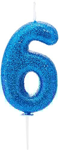 Anniversary House Colourful Blue Glitter Candle, Number 6, 6th Birthday Cake Topper, 7 Centimeters, AHC30/6