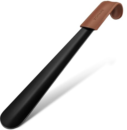 ZOMAKE Schuhlöffel Metall Lang 42cm - Langer Schuhanzieher Edelstahl Shoe Horn,Schwarz Schuhlöffel Lang Stabil Mit Ledergriff Für Stiefel(Schwarz-PL)