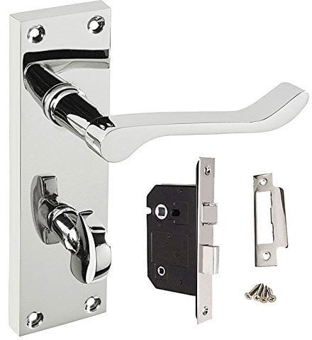 HANDLESTORE Victorian Scroll Bathroom Door Handle - Lock Options - Polished Chrome (Handle + 63mm Lock)