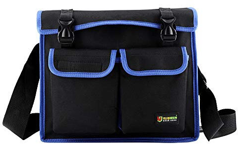 Werkzeuge Umhängetasche Verschleißfeste Vertikale Taschen Verdicktes Oxford Tuch Aufbewahrungs Werkzeugtasche mit verstellbarem Schulter und Griffgurt (Blau)