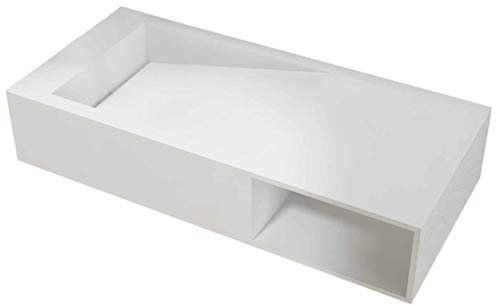 BERNSTEIN - Vasque Lavabo Rectangulaire suspendu fonte minérale Lave main mural Blanc mat 100x46x20cm + Etagère & Ecoulement latéral - Design, Robuste & Durable - PB2088