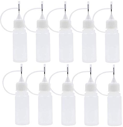 Tip Applicator Bottles 2 Set, Plastic Liquid Dropper Bottles, 4 Bottles with 32 Mouths Needle Tips for Paper Quilling DIY Craft Tattoo Jam Painting, Paint Artwork Hobbies, Oiler Bottle