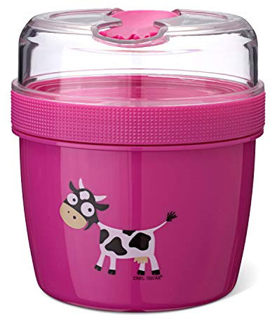 Pequeña Caja de Dos Piezas Bento Box La Caja de Dos Piezas con Bolsa de Hielo Mantiene Varias Horas fría, Incl. Cubiertos, en Rosa Ø 11,7 x 12,9 cm, 0,6 L + 0,3 L