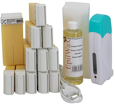 EpilWax Epilier-Set Solo Komplett: 1 Wachserhitzer, 12 Roll-On Wachs-Enthaarungsroller, 100 ml, 100 Epilierstreifen, 1 Öl nach der Enthaarung 250 ml (Serie Solo White 12)