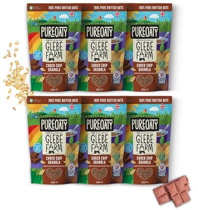 Glebe Farm Gluten Free PureOaty Chocolate Oat Granola 6PK, Healthy Wholegrain Oats To Help Lower Cholesterol, 100% British Oats, Vegan & High In Fibre, Delicious Granola Cereal, 6x 325g