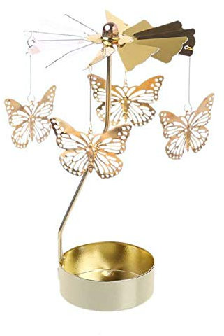 JK Home Bougeoir Rotatif Chandelier en Métal Decoration pour Maison Mariage Papillon Doré