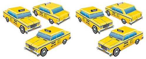 Beistle Dreidimensionale Taxi-Tafelaufsätze, 6 Stück, New York City, Party-Dekorationen, 10,2 x 26,7 cm, Gelb/Schwarz/Weiß