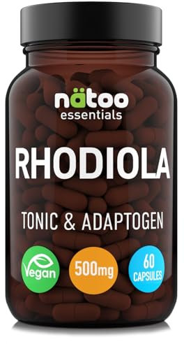 NÄTOO Rhodiola Rosea Forte 500mg, 60 Capsule (2 mesi di fornitura), Integratore alimentare naturale contro la Stanchezza Fisica e Mentale, Estratto secco di Rodiola Rosea, Vegan