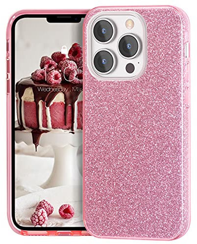 MATEPROX Glitzern Handyhülle Kompatibel mit iPhone 13 Pro Max/iPhone 12 Pro Max Hülle Schutzhülle Sprühen Glänzend Bling Dünnes Hülle für iPhone 13 Pro Max 6,7'' 2021-Rosa