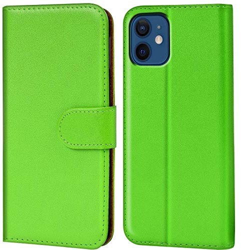 Verco Handyhülle für iPhone 12 Mini Hülle, Klapphülle für Apple iPhone 12 Mini Tasche PU Leder Flip Case Schutzhülle Brieftasche (5.4 Zoll) - Grün