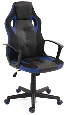KAYELLES Chaise Gaming E-Sport Junior, siège basculant Simili Cuir & Textile Mesh Respirant, Double Rembourrage appuie tête, Hauteur réglable, pivotant 360°, roulettes Souples Sena (Noir Bleu)