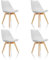hjh OFFICE 4er Set Esszimmerstühle Scandi Massivholz Beine Buche, Stuhl Küchenstuhl gepolstert im Retro-Design, Kunststoff Weiß 661009