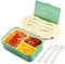 BIBURY Fiambrera, caja bento a prueba de fugas para niños adultos, recipiente para alimentos con 3 compartimentos y juego de cubiertos, lonchera comidas aptos para microondas y lavavajillas (Verde B)