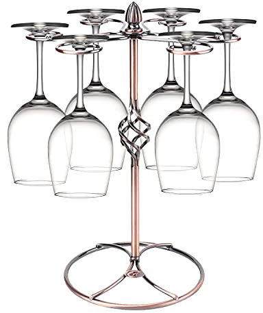 Portabicchieri da Vino, Portabicchieri da Vino con 6 Ganci Portacalici da Tavolo Display Bicchiere da Vino Appeso Coppa Organizzatore per la Casa, Bar(Bronzo)