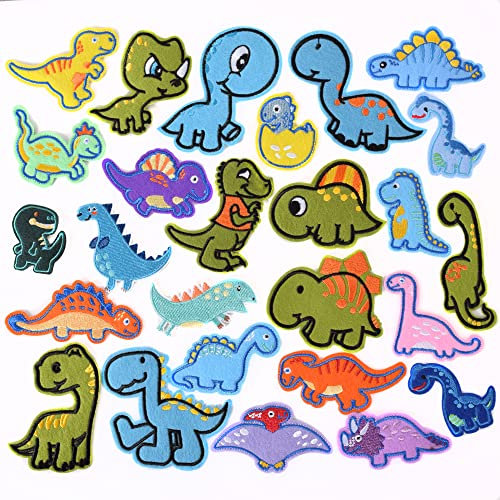 J.CARP 26 Stück Dinosaurier bestickte Aufnäher zum Aufbügeln für Kleidung Bügelbilder Aufnäher Patches für Kleidung Jacken Rucksäcke Mützen Jeans