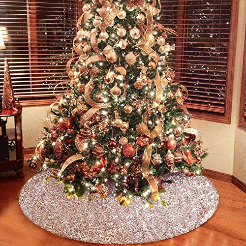 Micoden Gonna per albero di Natale in juta da 76 CM Peluche Gonna Albero di Natale Bianca Finta Pelliccia per Decorazione di Festa di Natale di Neve Oro rosa