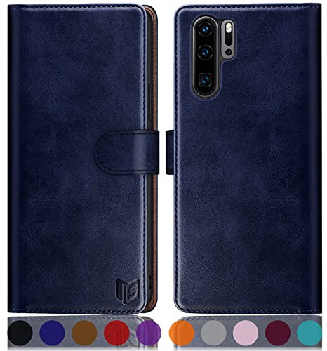 SUANPOT [RFID Schutz für Huawei P30 Pro Hülle PU Leder Handyhülle Lederhülle Klapphülle Kartenfach Flip Cover für Huawei P30 Pro Handy hülle Leather Wallet Phone Case Blau