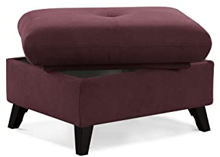 CAVADORE Polsterhocker Grönland / Skandinavischer Stauraum-Hocker als Beistellhocker oder Fußhocker / 76 x 47 x 63 / Flachgewebe, Rot, Paris Chianti, Kompakt