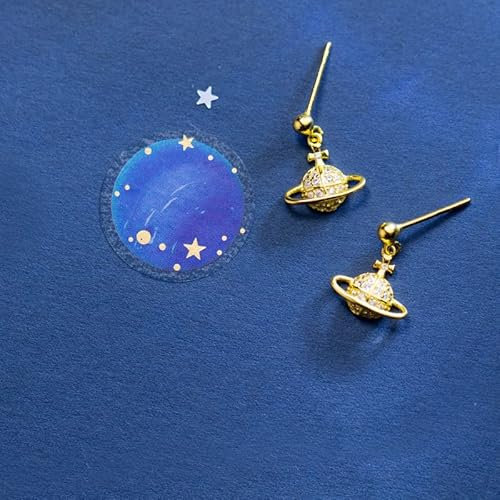 LOKILOKI 925 Sterling Silber Gold Farbe Leuchtende Saturn Baumeln Ohrringe Für Frauen Mode Silber Ohrring