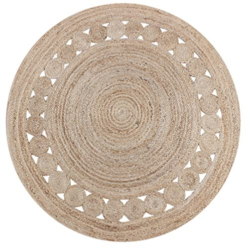 CASAVANI Indischer handgefertigter Jute-Teppich Küche Esszimmer Kelim Teppich Rund Bohemian Area Rug Geflochten Gewebt Jute-Teppich Outdoor Boho Teppich 90 x 90 cm (3 x 3 Fuß im Quadrat)