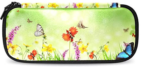 Spring Flowers Gras Butterfly Green Pattern Pencil Case Big Capacity Pen Marker Holder Pouch Box Organizer Bag Makeup Bag for School Office Adult Girl Boy