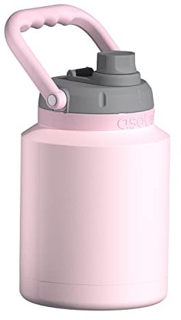 Asobu Mini Stainless Steel Double Walled Vacuum Insulated 33 Ounce Jug With Full Hand Easy Carry Handle and Pop Up Straw (Pink)