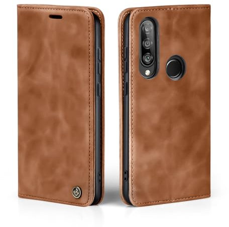LBH Handyhülle für Huawei P30 Lite in Hellbraun mit Karten- und Geldfach Smartphone Hülle mit Standfunktion Flip Case Schutzhülle Magnetverschluss Vintage