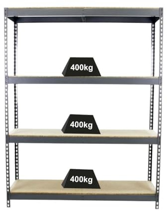 PROREGAL Weitspannregal Wood Yeti Four | HxBxT 200x180x60cm | Fachlast 400kg | Grau Schwerlastregal Metallregal Kellerregal Werkstattregal Lagerregal