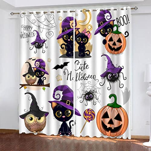 NUYSP Eule Vorhang Blickdicht B 110 X H 95 cm Polyester Vorhänge mit Ösen Gardinen 3D Süße Tierspinne Verdunkelungsvorhang für Kinderzimmer Schlafzimmer