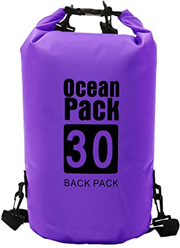 Acxilexy wasserdichte Tasche, 30 L Wasserfester Rucksack mit Verstellbare Schultergurte, Roll Top Tasche Beim, Reiserucksack, Schwimmen Reisetasche für Boot, Kajak, Angeln, Rafting, Schwimmen