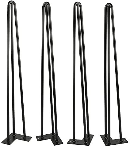 HUOLE Pieds de Table Basse en Épingle à Cheveux 3 Tiges, Pieds de Meuble en Métal Noir Remplacement Pieds pour Table Chaise Meuble Meuble Scandinave 4pcs Pieds Epingle DIY Pieds pour Table (30cm-4PC)