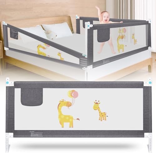 Wholede Sponda Letto Bambini, 150cm Barriera Lettos Bambini, Sponda Letto Matrimoniale - Anticaduta, Altezza Regolabile, Facile Installazione