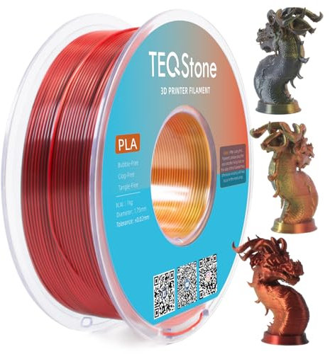 TEQStone Dreifarbig Silk PLA Filament 1.75mm 1KG, Hochglänzende Oberfläche, Nahtlose Farbübergänge, Sauber Gewickelt Maßgenauigkeit +/-0.02mm Vakuumverpackung Rot Gold Schwarz