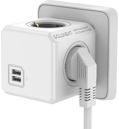 GOLDNEXT Multiprise USB, Prise Multiple Cube 6-en-1 Bloc Multiprise Murale Secteur USB avec 4 Prises AC 3680W+ 2 Port USB-A 10.5W, Multi Prise Electrique Murale Chargeur Idéal pour Domicile, Bureau
