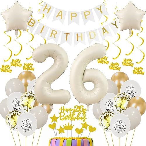 26. Geburtstag Deko für Frauen und Männer - Beige Gold Ballon Set - Luftballon Geburtstagsdeko für 26 Jahre