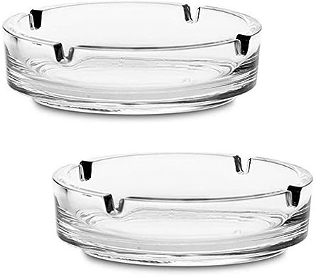 HOMESHOPA Round Glass Ashtrays, 2 Pack Solid & Practical Transparent Glass Ash Tray for Cigarettes Cigars, Clear Stackable Ashtray for Indoor Outdoor Home Office Restaurant Decorative Tabletop