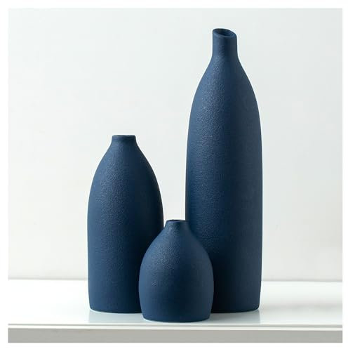 Mdaolv Matte Blue Vase Set - Navy Blue Coastal Decor - Ceramic Vases for Kitchen, Living Room, Office, Fireplace Mantle, Bathroom Shelf, Centerpiece & Table Decorations