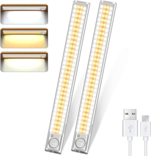 DFGOTOP 160LED Lampe Led Détecteur de Mouvement Interieur Sans Fil, Lampe Placard Nuit Rechargeable USB, Veilleuse Enfant Baladeuse de Secours pour Armoire Escalier Garage Cuisine (30CM-120LED-2PCS)
