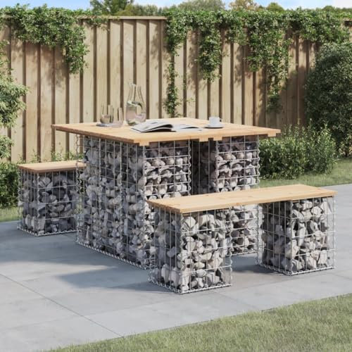 Homgoday Gabion Bench Bench Seat Park Bench Gabion Stone Basket Wire Basket Garden Bench Gabion Basket Rest Bench Garden Bench Made of Gabions Garden Balcony Bench 100 x 102 x 72 cm Solid Pine Wood