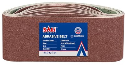 SALI Lot de 10 bandes abrasives - 75 x 457 mm - Grain 120 - Pour ponceuse à bande, ponceuse pour bois, métal, meulage, affûtage et dérouillage